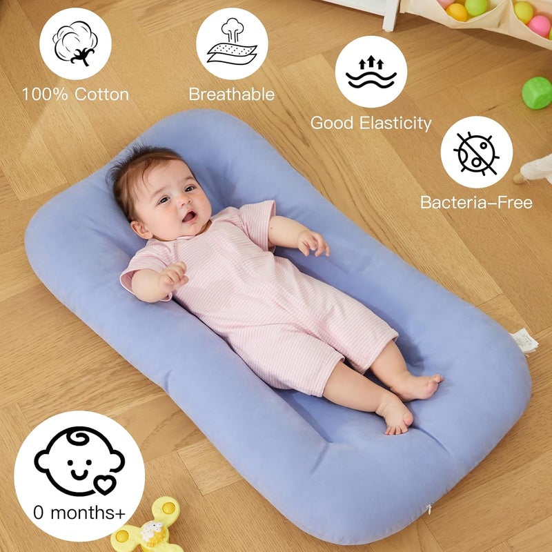 PGONEEE Baby Lounger for Newborn, Bionic Design Baby Lounger, Soft Organic Cotton Breathable Lounger for Infants 0-18 Months (Blue) - Image 4